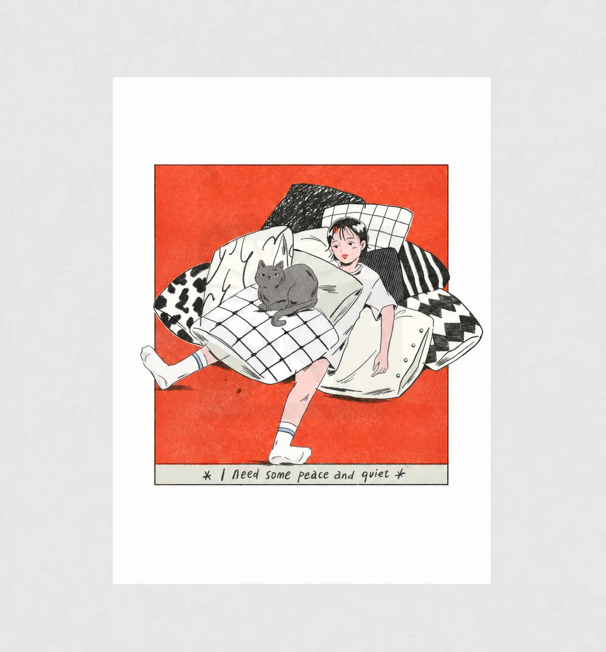 Peace and Quiet, Illustrierte Katzen-Wandkunst