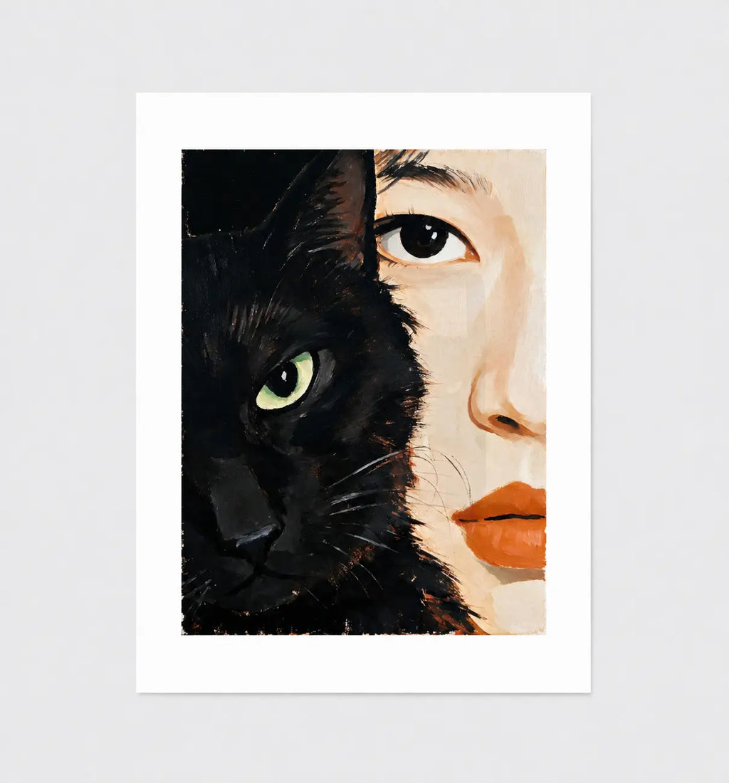 One Soul, Wandkunst mit schwarzem Katzenporträt