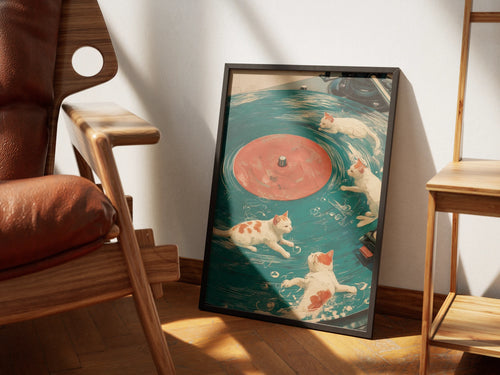 B-Side, Wandkunst mit Katzen und Schallplatte