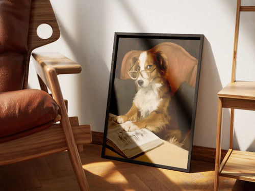 Bookworm, Wandkunst mit Hund und Lesebrille