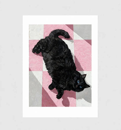 Checkmate, Schwarze Katze auf rosa Schachbrett
