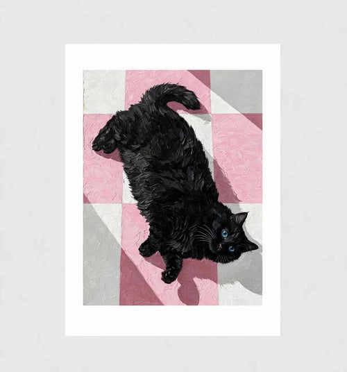 Checkmate, Black Cat and Pink Checkerboard Wall Art