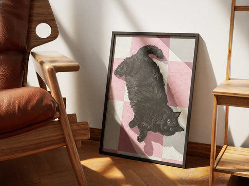Checkmate, Black Cat and Pink Checkerboard Wall Art