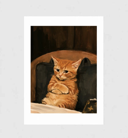 Not Amused, Ölgemälde-Wandkunst mit roter Katze
