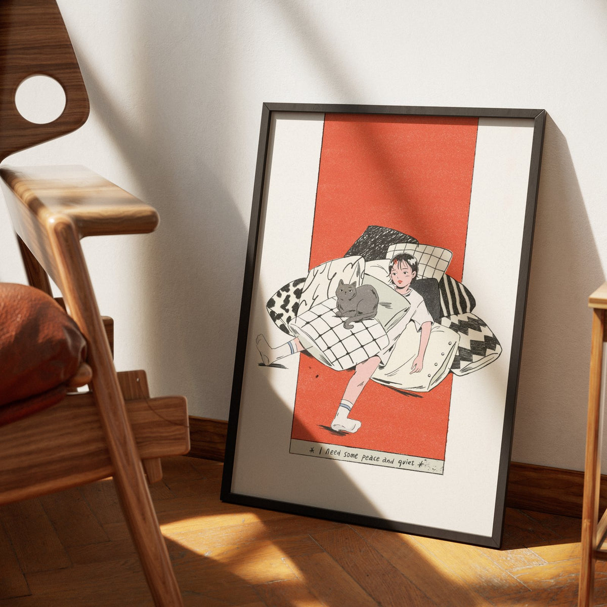 Peace and Quiet, Illustrierte Katzen-Wandkunst