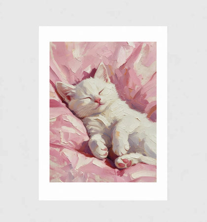 Petal, Wandkunst mit schlafendem weißem Kätzchen