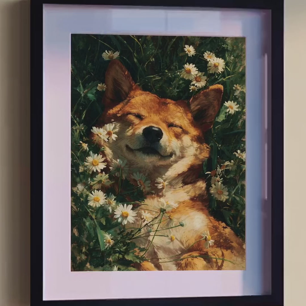 How the framing works: a Muse and Paw frame shown layer by layer, from backing board to mount to glass, then hung on a wall.