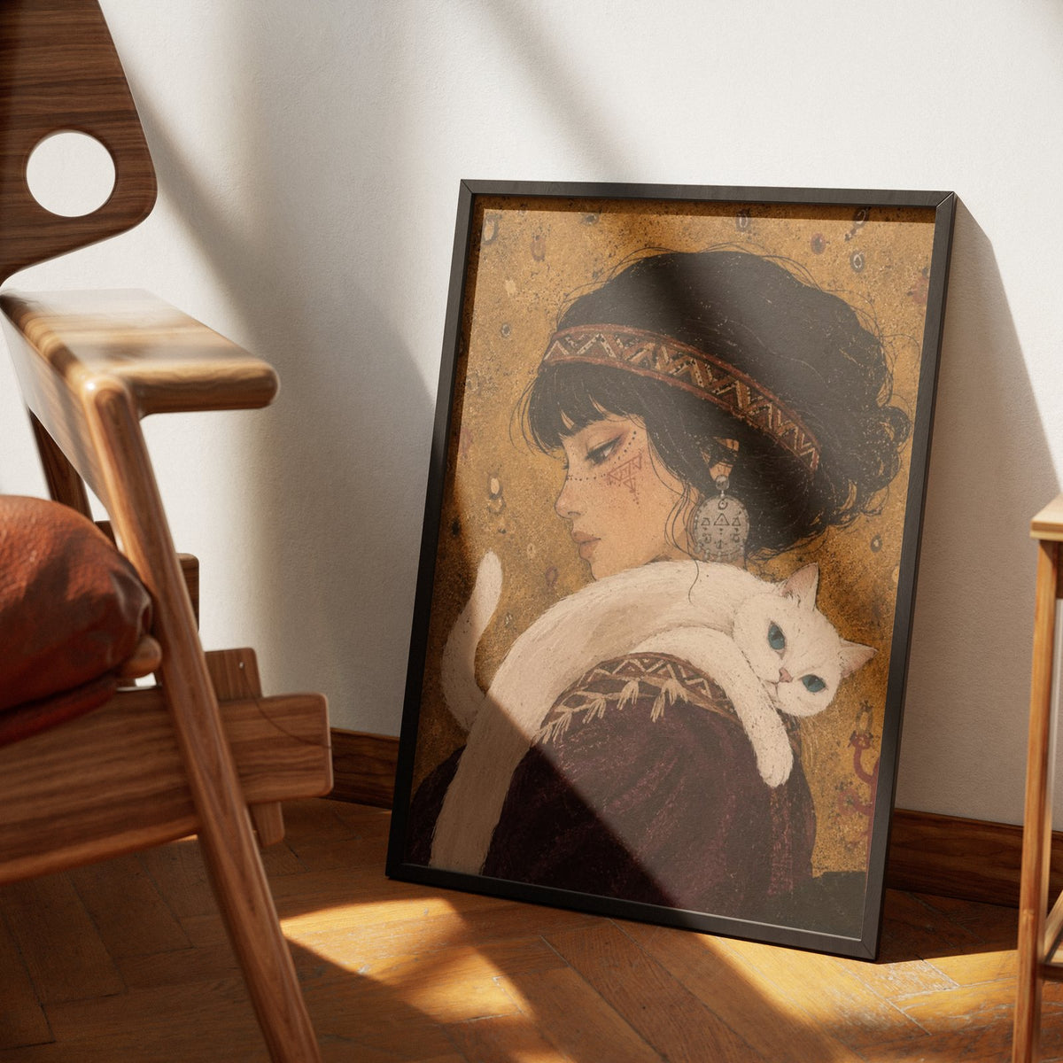 The Muse, Goldene Katzen-Wandkunst im Klimt-Stil