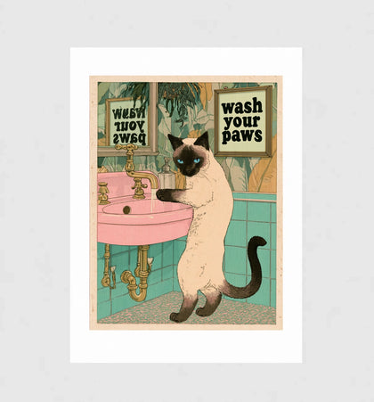Wash Your Paws, Siamese Cat Bathroom Wall Art